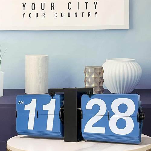 欧复古桌翻式页时钟家用HY-F018面座钟大号壁墙挂钟简约自动机械