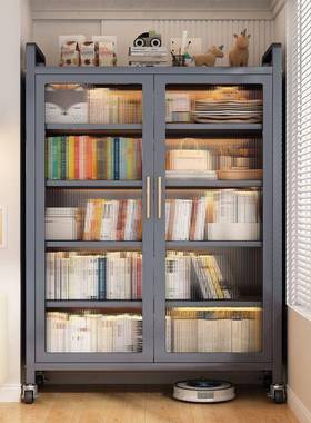 全新升级钢制书防尘书柜对带门儿童书纳开籍加厚简约架置90107物