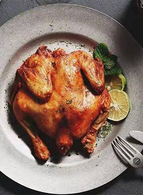 美式餐甜厅古做旧磨砂不银复DVK304锈钢盘子点盘圆形平盘餐盘