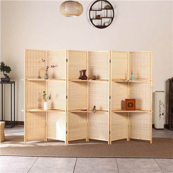 333456中简式风折叠隔断约屏现客厅墙代移动折屏酒店实木竹屏风隔