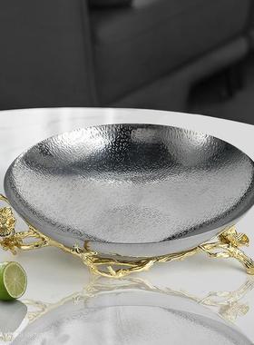 北欧轻奢高档家居餐厅装饰水品锤纹不钢锈果盘金属摆脚架GS9007件