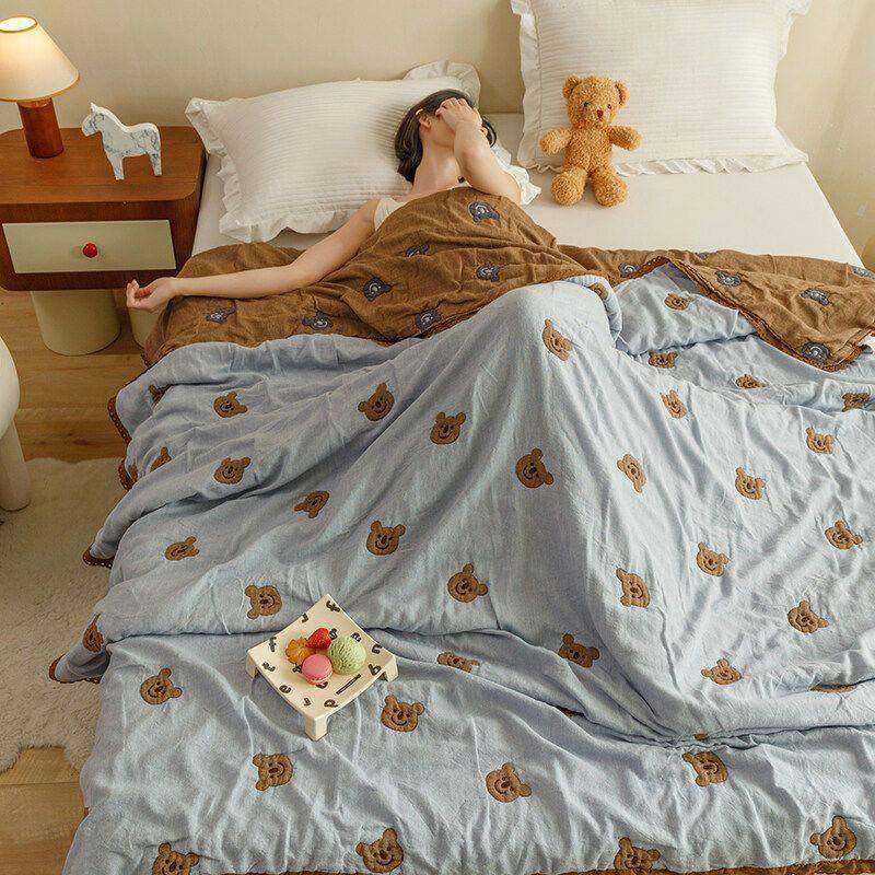 毛A类RLS长绒棉纱夏凉被纯夏季棉轻薄透气被双人巾毯学生宿布舍夏