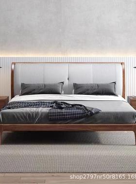 实木床.米双人现1代简约婚床主具卧家北欧胡桃木1C218.5米软包床