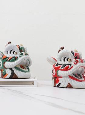 新中式国潮舞树脂间狮头摆件玄关设样几板房0721客厅茶电视柜软装