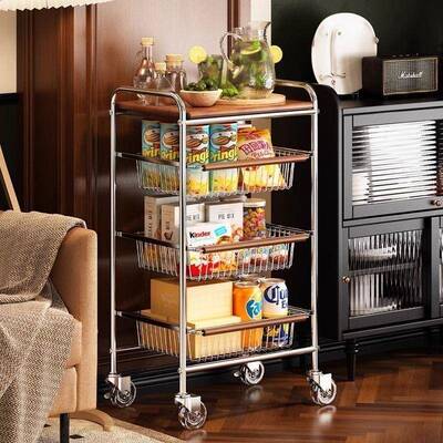推车零食层纳架多收纳置物架小推车置客厅移动厨房菜篮子落小地收