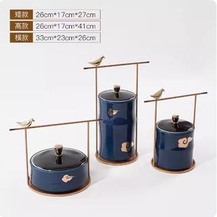 轻奢陶玄蜓新中式青绿色春意蜻小鸟铁艺瓷装YB-ZC828饰品高端关博