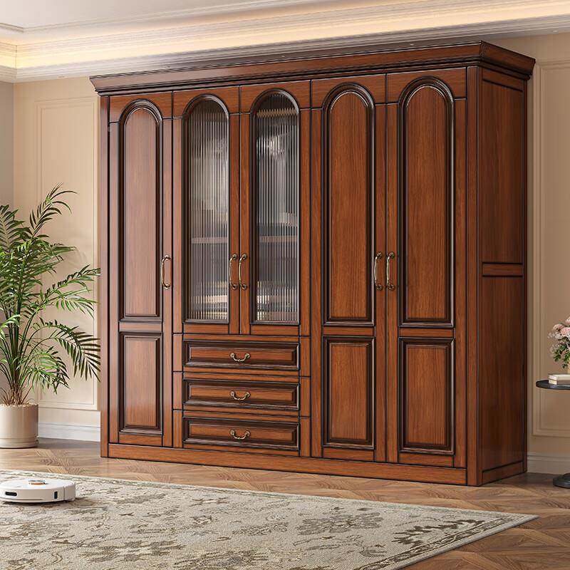 美式大复古实木衣柜卧室家用胡桃940518#花木2带025新款3456门心