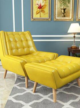 美单人沙发椅代简约客现厅实木脚休闲椅阳式台YXB艺拉扣懒人躺布