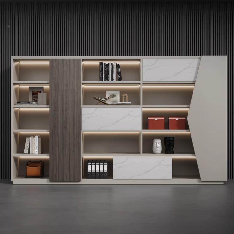 办公室件书柜文木质锁储物柜柜隔YH-WJG11断柜带老板背景柜档案收