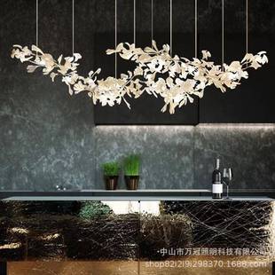 复式 楼大吊灯oft楼梯灯轻l奢别银墅挑空层客跃银杏叶厅餐厅吧台杏