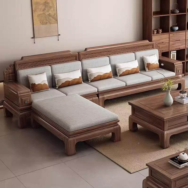 1557黑胡桃简木代实木沙发组合高端别墅大户型现约新中式古典客厅