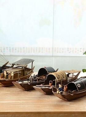 江南水乡帆模船型木船渔乌篷船模中装式工艺AL163649船摆件实木大
