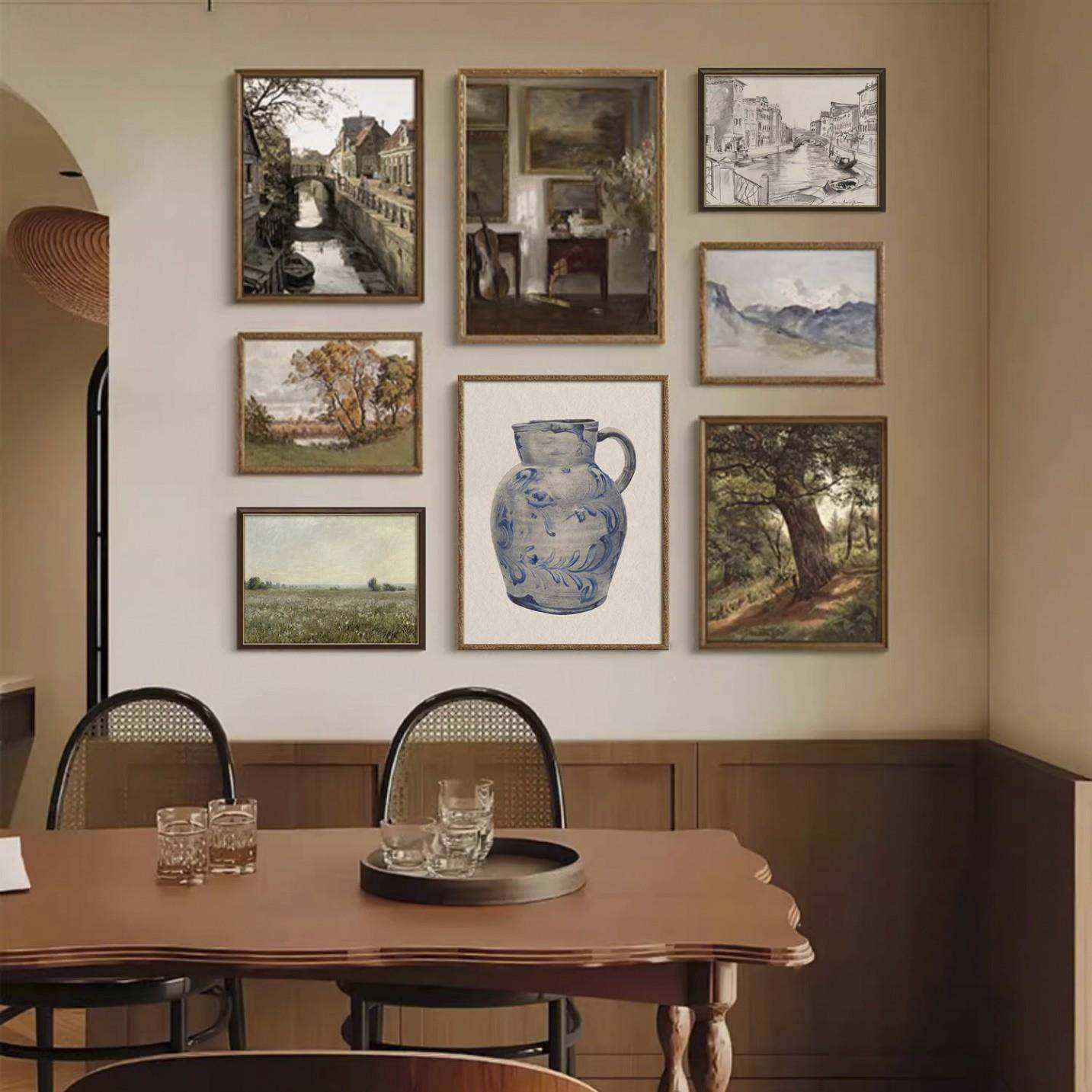 高级感法式复古客厅装饰画中古风美式古典餐厅玄关柜艺术挂画组合