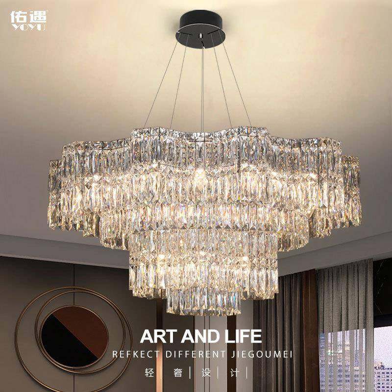 命运齿轮现代客厅灯法式轻奢双层水晶大吊灯主灯别墅餐厅餐吊灯具