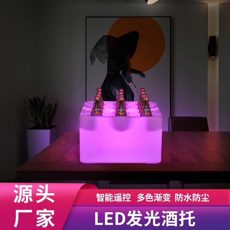塑料冰桶专业生产led双层方形冰桶冰块冰粒桶可印Logo