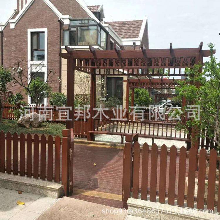郑州庭院花架防腐木葡萄架花园栅栏门安装景观廊架