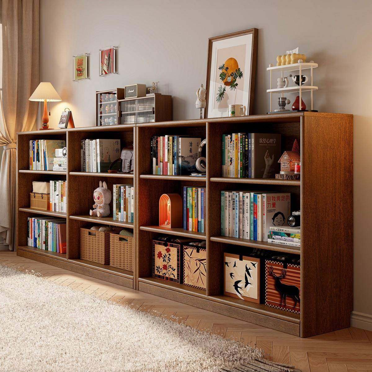 实木书架落地置物架靠墙收纳儿童矮家用格子柜组合书柜储物柜一体,电子元器件市场,其它元器件,淘宝优惠券,粉丝福利购,淘宝优惠卷