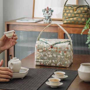 慢蓝茶具收纳袋布艺加厚便携式户外旅行茶壶茶杯保护袋收纳包大号