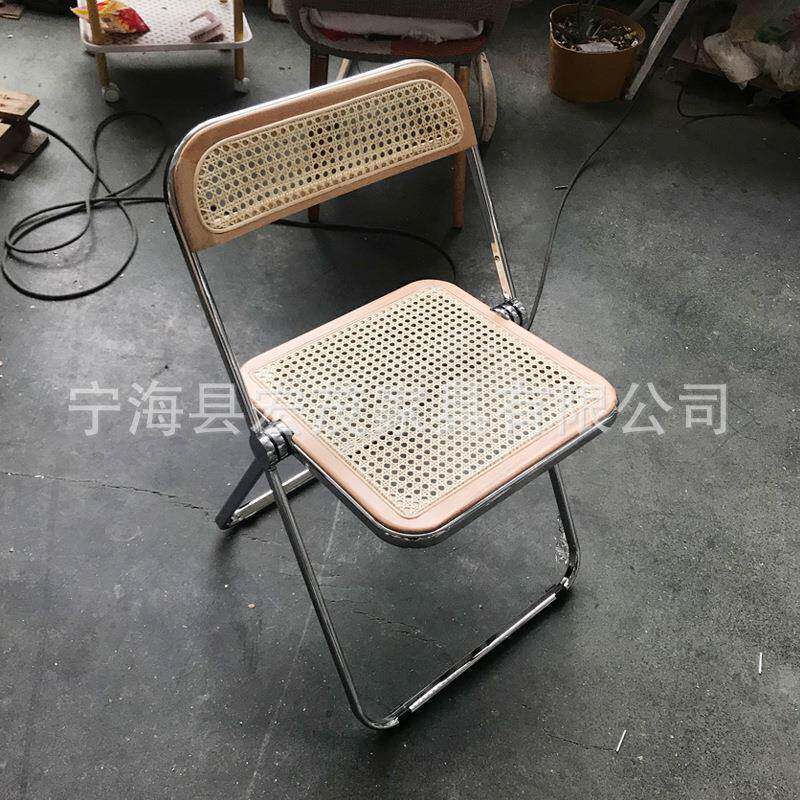 北欧中古编藤折叠椅子简约家用复古藤编收纳靠背餐椅编藤折叠椅
