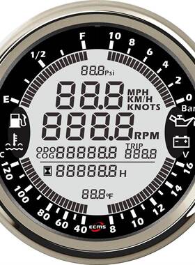 游艇船舶房车汽车改装车数显表六合一多功能仪表18-32V5Bar85毫米