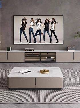 fLE意式轻奢简约现代实木新款岩板玻璃门电视柜茶几极简客厅大小