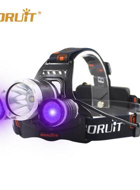 BORUiT紫光蝎子头灯LEDUSB充电手电筒科研验钞头灯头戴式手电筒