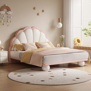 轻奢儿童床奶油风粉白色软包公主床女孩卧室1米5单人床实木网红床