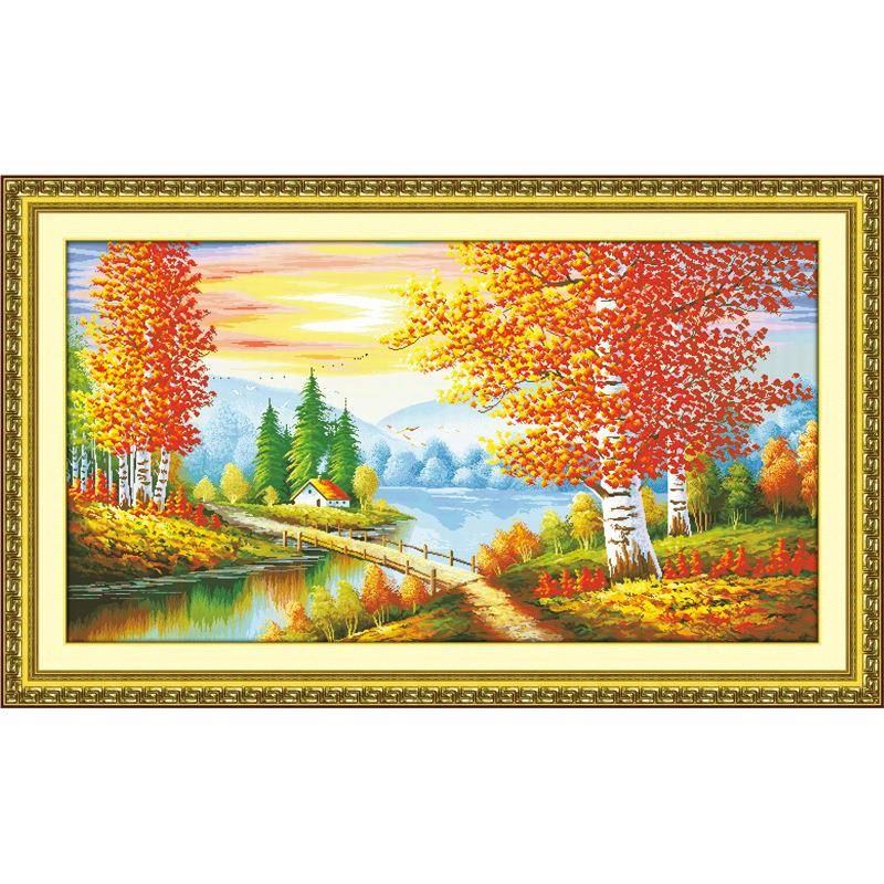 工艺品材料新款十字绣金色富锦中格G0428