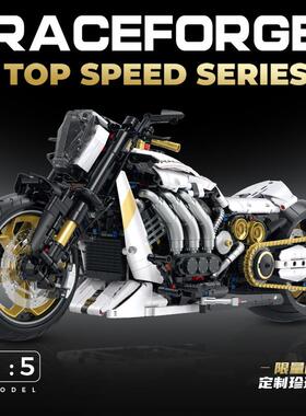 古励60522兰博1：5摩托机车大魔鬼高难度拼装积木男孩子玩具模型