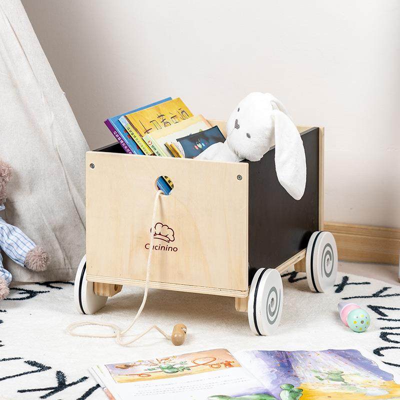 幼儿童手拉绳小推车储物收纳超市购物车学步仿真过家家木制玩具