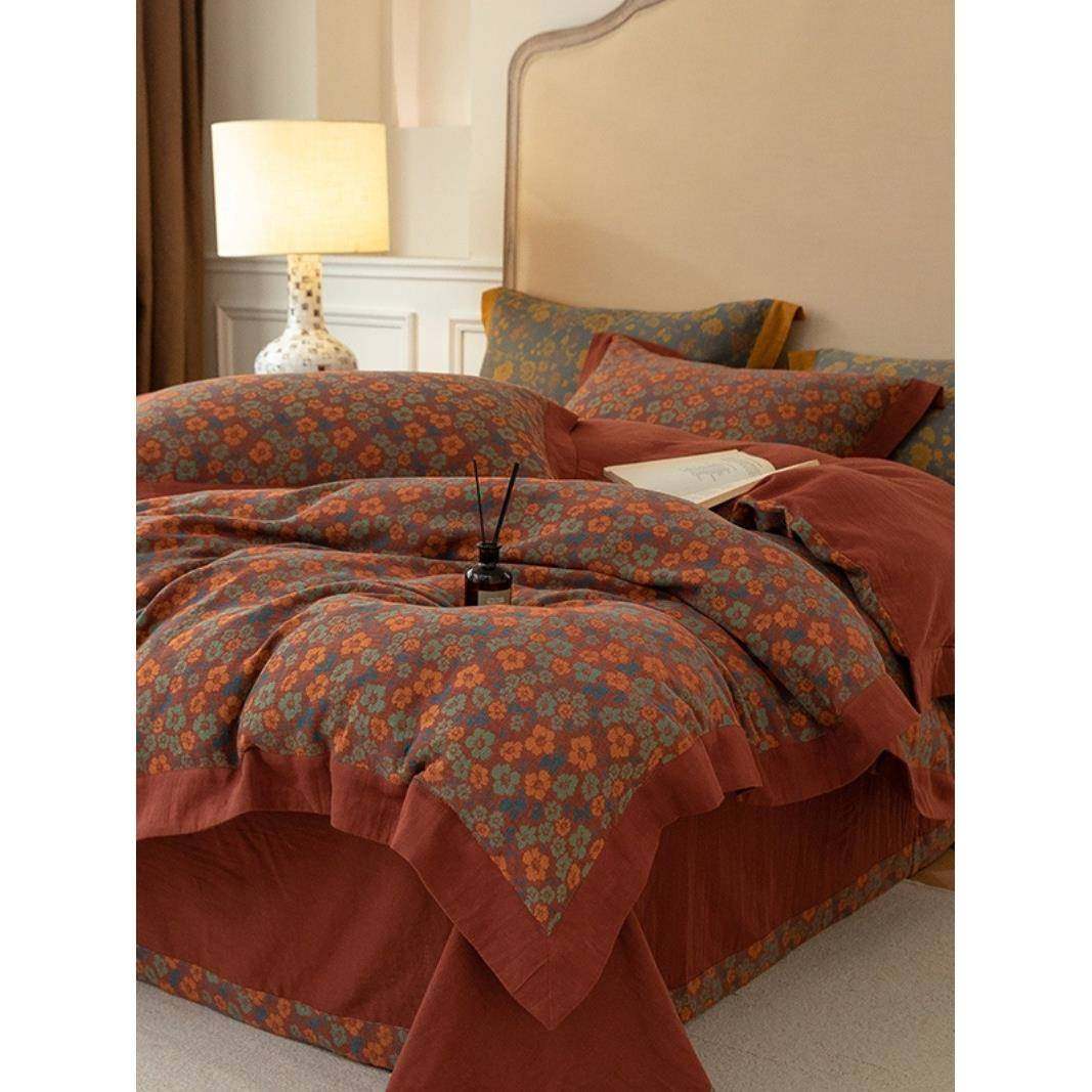 BK9K复古中式富贵色织全棉双层纱四件套A类母婴吸湿透气纯棉