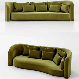 意式复古绿天鹅绒布艺沙发设计师款网红售楼处服装店三人客厅沙发