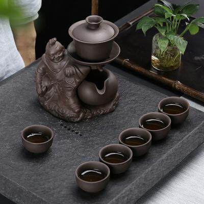 旅行茶具套装家用简约小套自动懒人紫砂泡茶器石磨茶壶便携式茶具