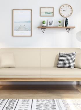 日式皮艺双人沙发小户型实木家用客厅简约现代橡胶木直排三人沙发