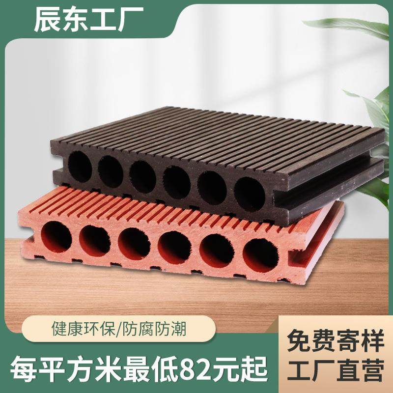 二代共挤户外PE地板防滑防潮压纹木塑140*23圆孔出口WPC地板花园