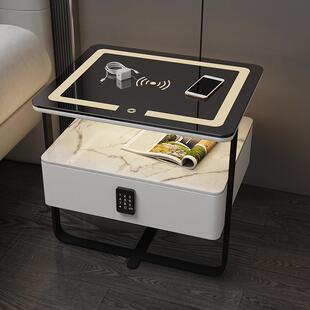 简约现代外贸岩板收纳柜多功能带无线充电密码锁卧室智能床头柜