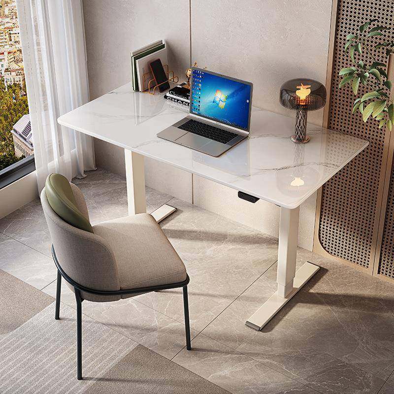 轻奢岩板电动升降桌站立式电脑桌家用办公桌实木书桌学习桌电竞桌