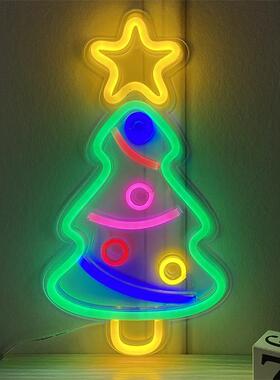led霓虹背板圣诞树透明亚克力霓虹灯圣诞树装饰摆件节日灯