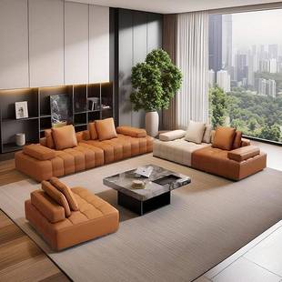 奶油劳极伦斯沙发意式简户现代客56200风厅别墅大型贵妃转角设计