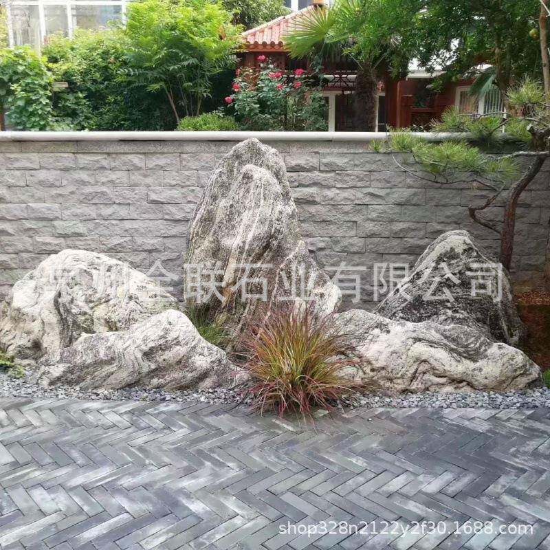 雪浪石石切片组合庭院景观景景石原假山石头园LZG林观墙观赏石造