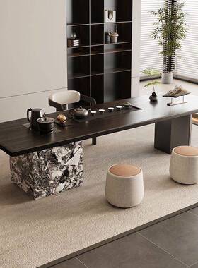 意式极简14079板岩客茶桌椅组合别墅厅设计师创轻意艺术茶台奢现