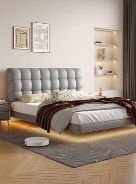 奶油风12114悬浮床轻现代简约主卧超纤奢皮高端大包气软意悬空皮