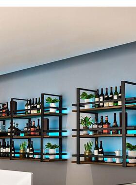 墙QYR酒吧吧台靠简约式酒架壁挂置物架餐厅酒创意发光酒柜铁艺红