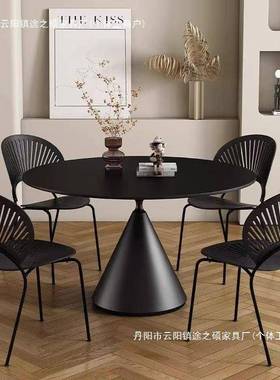 法式洽谈桌岩小圆形餐桌纯白色板现代简约圆桌椅户型家用93070饭