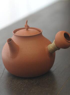E4F信堂鸣泉手刻诗文红泥砂铫侧CLZ把烧须水茶陶壶急煮Q壶炭炉电