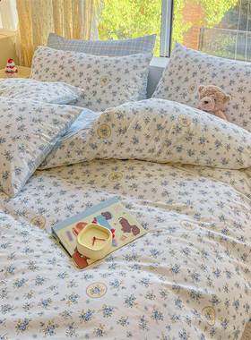 床上四件16583套单纯棉全棉床被罩三套田园风件花小碎被套床品四