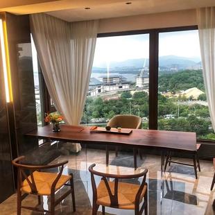 阳台白木泡茶会桌复实木胡桃蜡木大板桌古AL708267茶台亚克力客桌