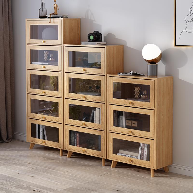 5V新款尘实木上翻书柜门儿童储物柜F77H88J5大容柜量书架防玻璃门