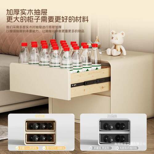 床头木柜新款用卧室家实床边头MHX柜简约现代简易奶油风床置物架