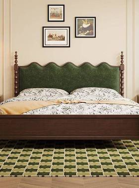 1820美式复古1.8m木双人简床实式中古风法软包床现代约主卧室大床